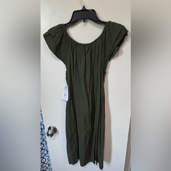 Time and Tru Olive Gathered Neckline Midi Flutter Dress-NWT- size 0-2 - Picture 3 of 4